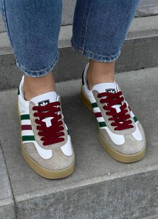 Adidas x gucci gazelle white green red5 фото