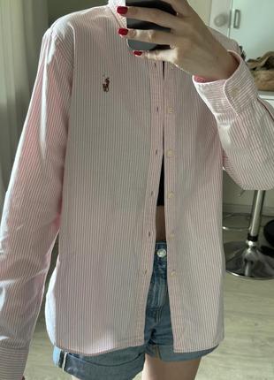 Рубашка ralph lauren белая в розовую полоску3 фото