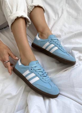 Кеди adidas samba white blue. натуральна шкіра10 фото