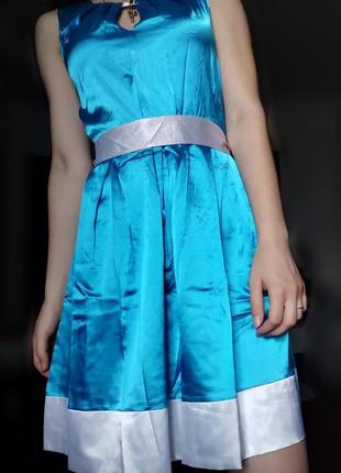 Атласна сукня синя💙 з поясом святкова