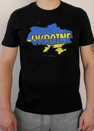 Черная футболка с картой украины (s), футболка с патриотическим рисунком ukraine, футболка мужская на лето