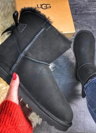 💮ugg bailey bow mini black💮угги женские зимние черные с бантом, зима мех, жіночі зимові