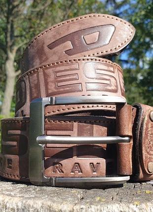 Ремінь в стилі diesel, чоловічий шкіряний, коричневий