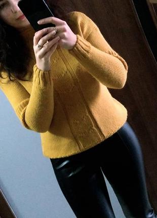Кофта свитер горчичного цвета красивой вязки3 фото