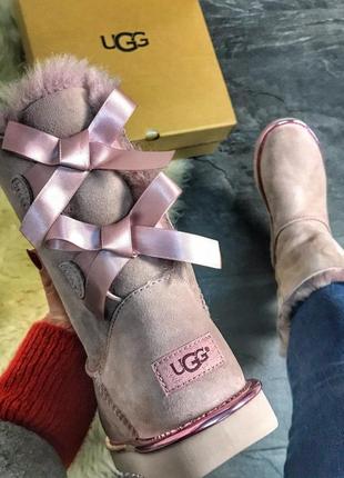 💎ugg bailey bow 2 dusk pink💎угги женские зимние высокие, розовые 2 банта с мехом1 фото