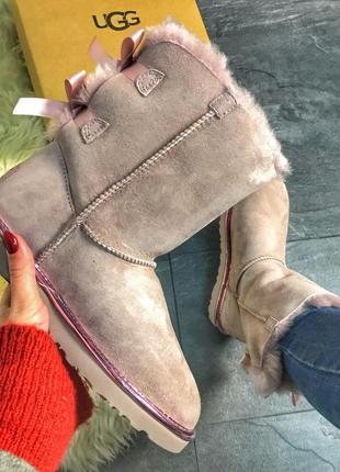 💎ugg bailey bow 2 dusk pink💎угги женские зимние высокие, розовые 2 банта с мехом2 фото