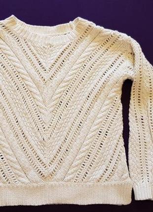Хлопковый ажурный свитер молочного цвета