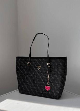 Жіноча сумка з екошкіри guess shopper black/blue / гес молодіжна, брендова сумка шопер