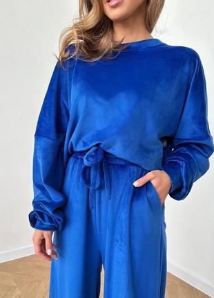 Прогулочный женский синий костюм велюр велюр тренд 20232 фото