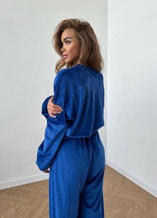 Прогулочный женский синий костюм велюр велюр тренд 20237 фото