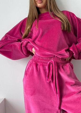 Прогулочный женский малиновый розовый барби костюм велюр велюр тренд 20236 фото