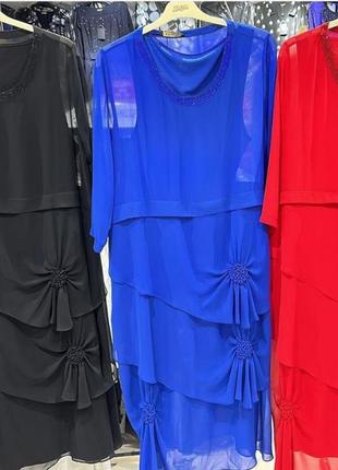 Шикарные ярусные шифоновые платья,нарядные,люкс качество, турция,размеры до 66, пышные формы.