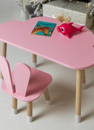 Детский столик тучка и стульчик ушки зайки раздельные розовые. столик для игр, уроков, еды