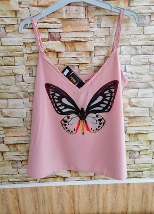 Майка из легкой струйной ткани принт бабочка