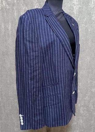 Пиджак,жакет,блейзер льняной 100% лен синий в полоску,однобортный,стильный новый.4 фото