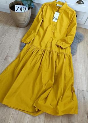 Хлопковое платье рубашка миди от zara, размер s
