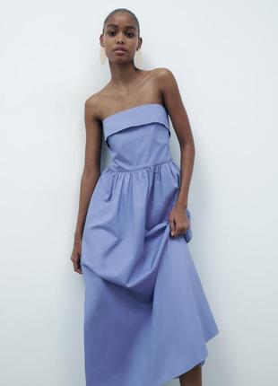 Хлопковое платье миди голубое от zara, размер m