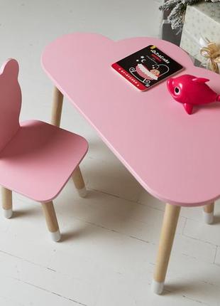 Детский столик тучка и стульчик медвежонок розовый. столик для игр, уроков, еды4 фото
