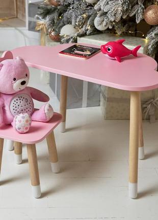 Детский столик тучка и стульчик медвежонок розовый. столик для игр, уроков, еды5 фото