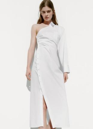 Асимметричное хлопковое платье рубашка от zara, размер xs