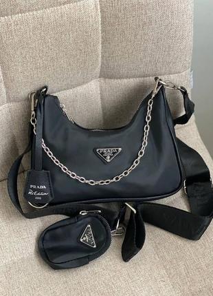 Жіноча сумка з нейлону prada/пада на плече сумочка жіноча шкіряна стильна брендова
