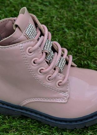 Демисезонные детские ботинки лаковые для девочки розовые р22-251 фото