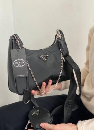 Жіноча сумка з нейлону prada/пада на плече сумочка жіноча шкіряна стильна брендова