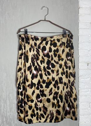 Сатиновая юбка миди в леопардовый принт boohoo, xxxl 54р3 фото