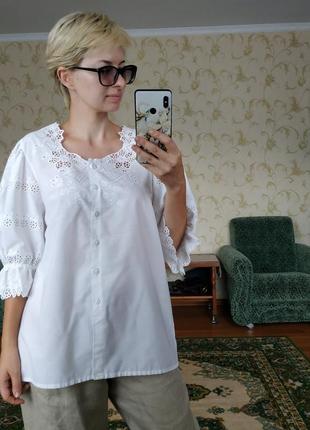 Винтажная блуза из хлопка белого цвета1 фото