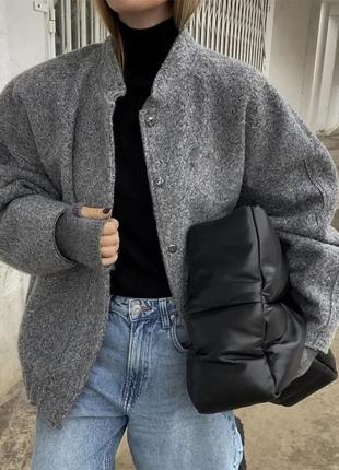 Женская серая куртка, бомбер оверсайз, серый жакет, текстурный бомбер3 фото
