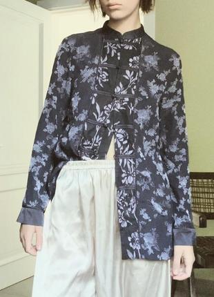 Японская винтажная рубашка хаори с цветами пурпурного цвета