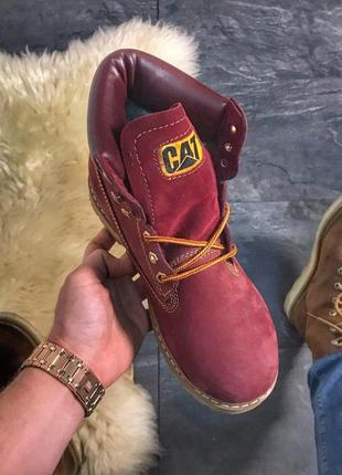 Ботинки женские зимние😍caterpillar burgundy😍 cat, кет бардовые с мехом2 фото