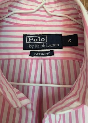 Мужская белая рубашка в розовую полоску polo ralph lauren, короткий рукав, премиум качество, размер s8 фото