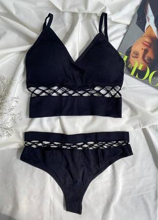 Чорний зручний комплект нижньої безшовної жіночої білизни к6731