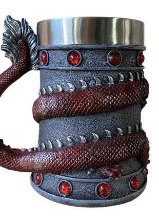 Кружка чашка 3d  нержавеющая сталь дракон красный танкард 550 мл7 фото