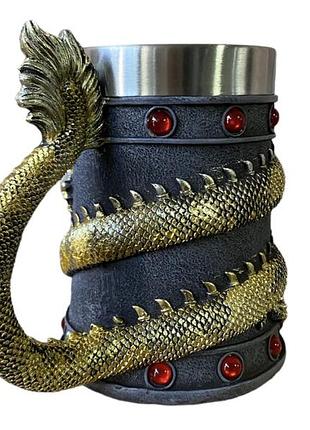Кухоль чашка 3d неіржавка сталь дракон золотий танкард 550 мл4 фото