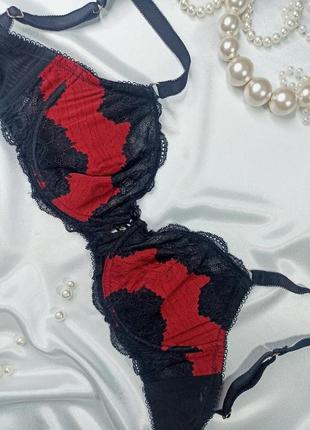 32dd / 70dd шикарный кружевной полупрозрачный бюстгальтер red & black от matalan