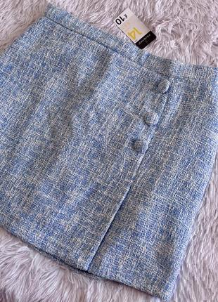 Твидовая юбка primark в голубом оттенке с пуговицами7 фото