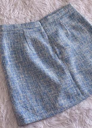 Твидовая юбка primark в голубом оттенке с пуговицами9 фото