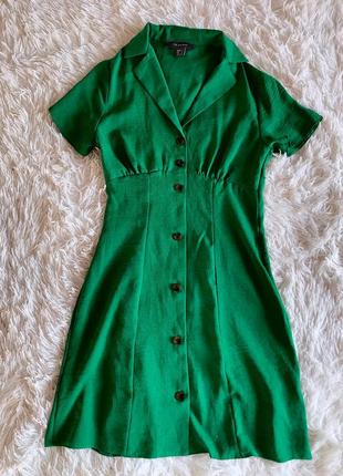 Яркое зелёное платье primark с пуговицами5 фото
