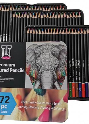 Набір кольорових олівців в металевій коробці 72 кольори yover