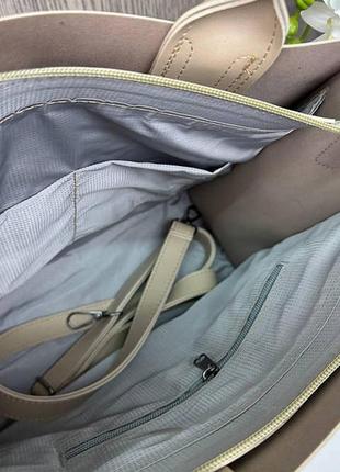 Большая женская сумка на плечо качественная бежевый8 фото