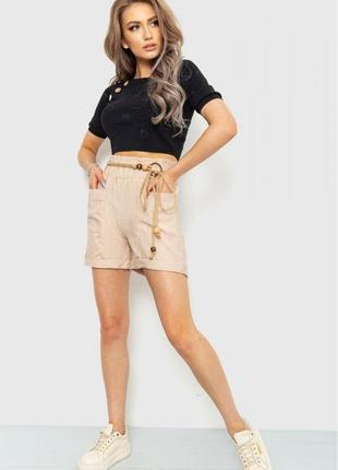 Стильные удобные коттоновые женские шорты с поясом летние женские шорты из коттона3 фото