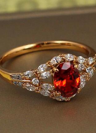 Кольцо xuping jewelry баллада с красным фианитом р 16  золотистое