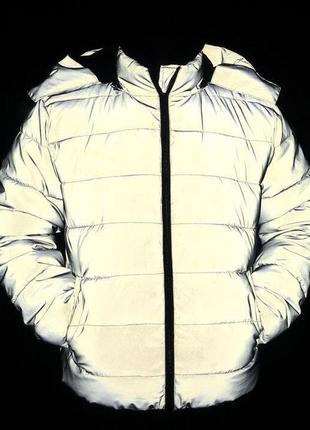 Стеганая молодежная куртка мужская светоотражающая (рефлективная) с капюшоном - зима/ осень (s l xl xxl 3xl)