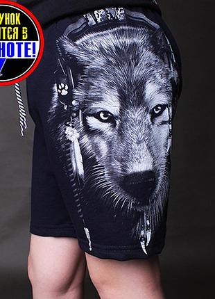 Рост 122-128 - детские шорты на мальчика "волк в наушниках" рисунок светится в темноте. шортики для детей