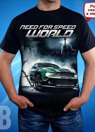 Світлонакопичувальна чоловіча футболка "need for speed world" (чорна), принт світиться в темряві