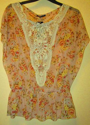 Очень красивая стильная блуза jane norman цветы кружево размер 101 фото