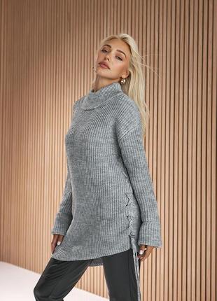 Свободный свитер-туника асимметричного кроя серый цвет. модель 2521 trikobakh2 фото