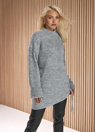 Свободный свитер-туника асимметричного кроя серый цвет. модель 2521 trikobakh